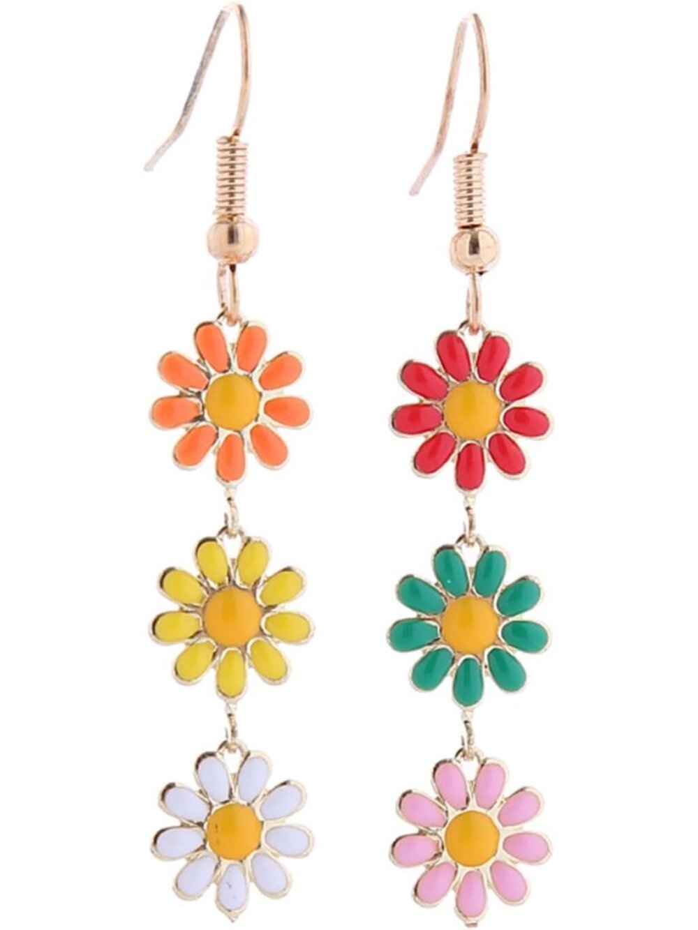 Colorful Long Daisy Flower Dangle Earrings Bohemian Sunflower Earrings for Women